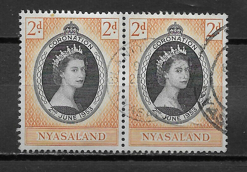 Nyasaland , Elizabeth Ii , Coronation , 1953 , Pair 2p Stamps , Perf , Used