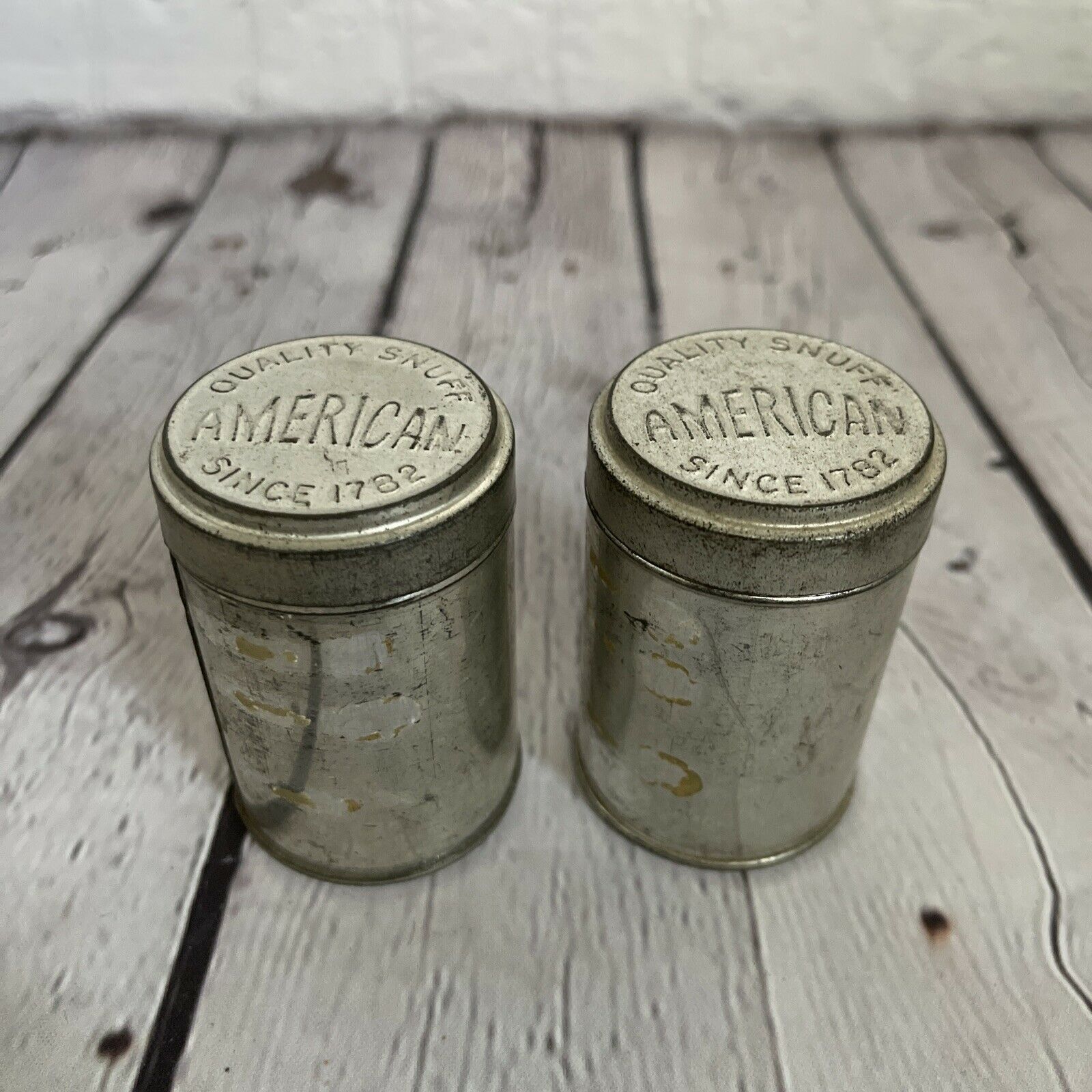 Vtg Lot AMERICAN QUALITY SNUFF CANS With Lid Since 1782 Small Round Empty Tin
