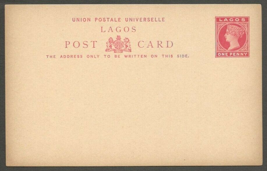 Aop Lagos Qv Queen Victoria 1d Red Postal Card Unused Hg #7