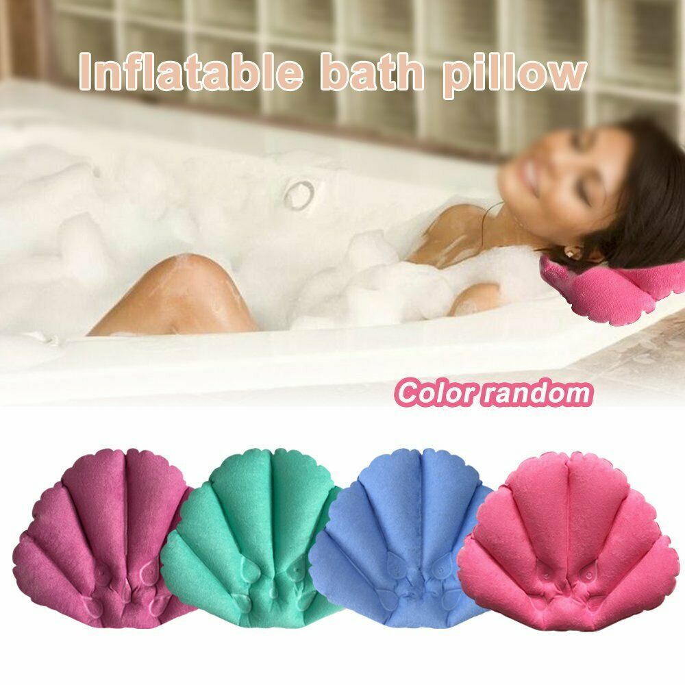 Shell Shape Soft Inflatable Bath Pillow Terrycloth & Vinyl Covering Jl