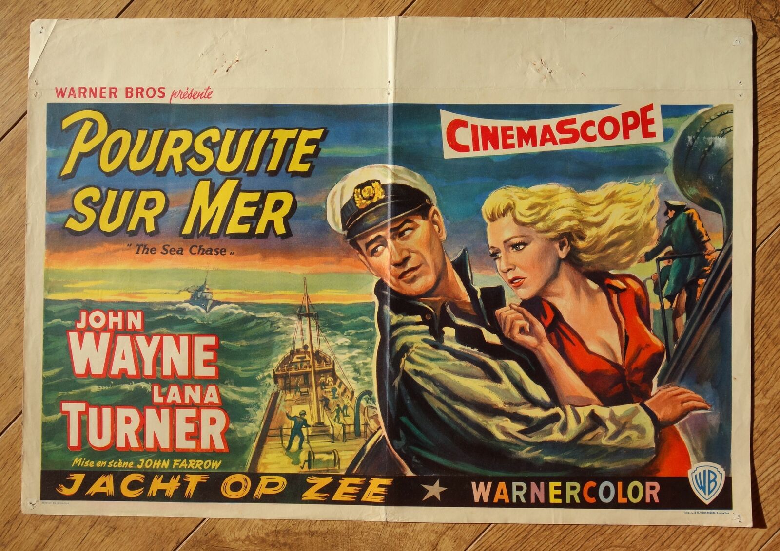 Sea Chase John Wayne Lana Turner Original Belgian Movie Poster '55