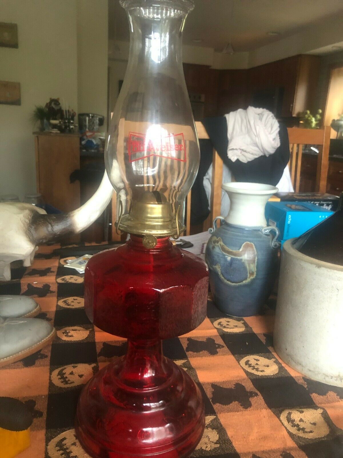 Budwieser red oil lamp-has red glass-rare