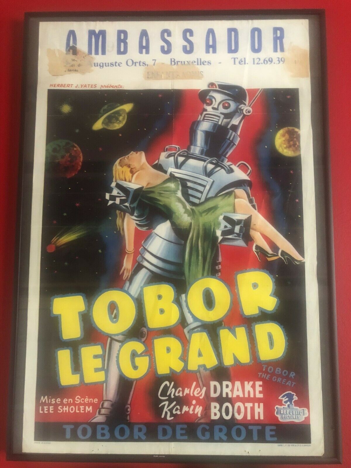 RARE Tobor The Great 1954 Belgian Movie Poster Robot Space Sci Fi Lew Smith