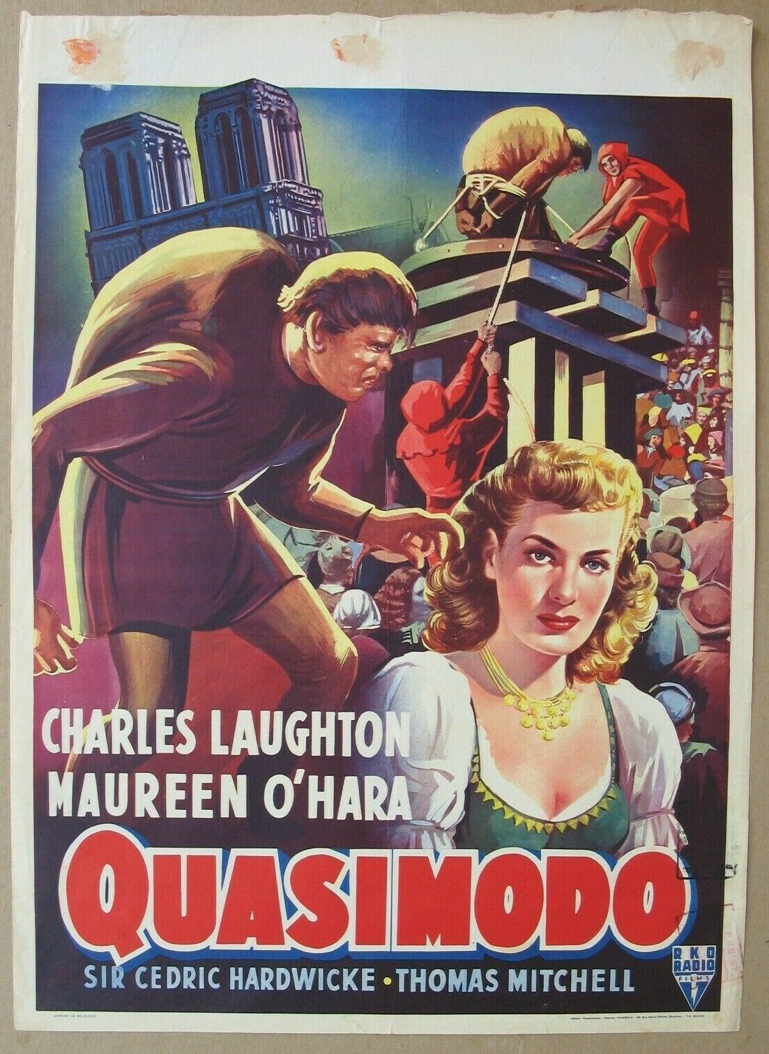Hunchback Of Notre Dame (1939) Re-release 50's Belgian Poster, Laughton, O'hara