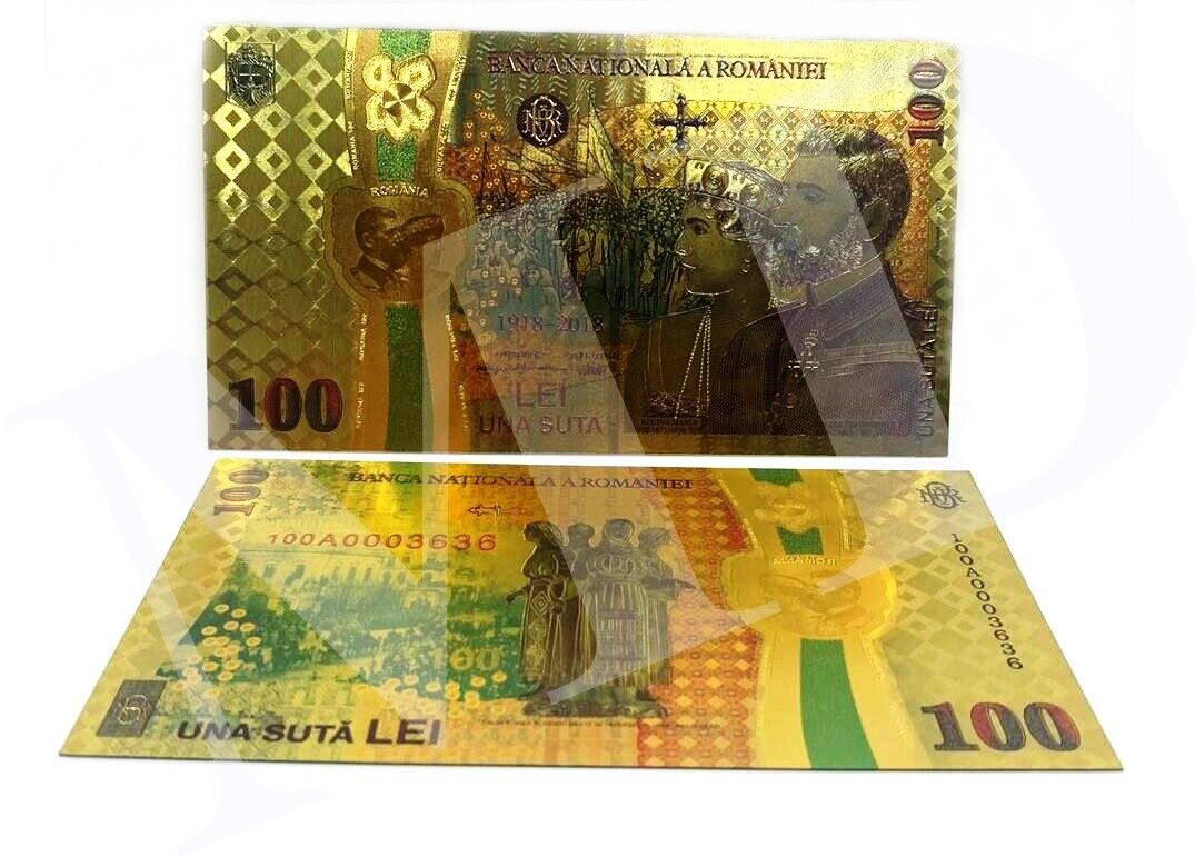 ROMANIA 100 LEI 2018 GOLD PLATED POLYMER BANKNOTE - 100 YEARS THE GREAT UNION